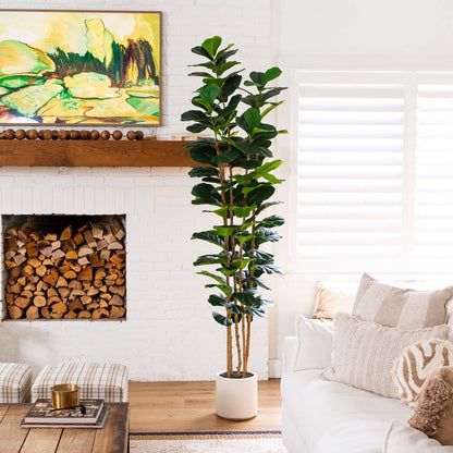 8ft. Artificial Fiddle Leaf Tree in Decorative White Planter