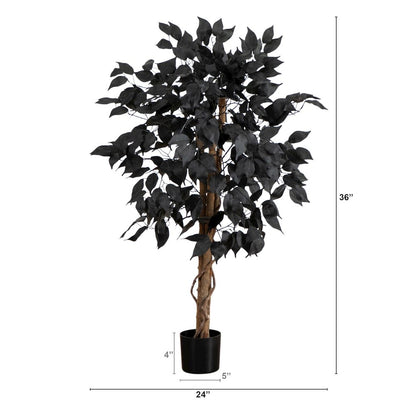 3ft. Artificial Halloween Black Ficus Tree with Natural Trunk