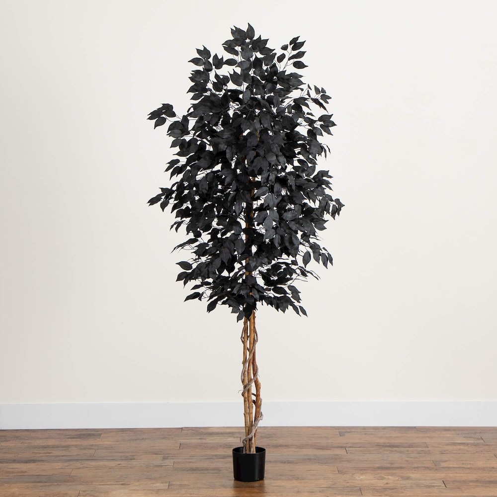 7ft. Artificial Halloween Black Ficus Tree with Natural Trunk