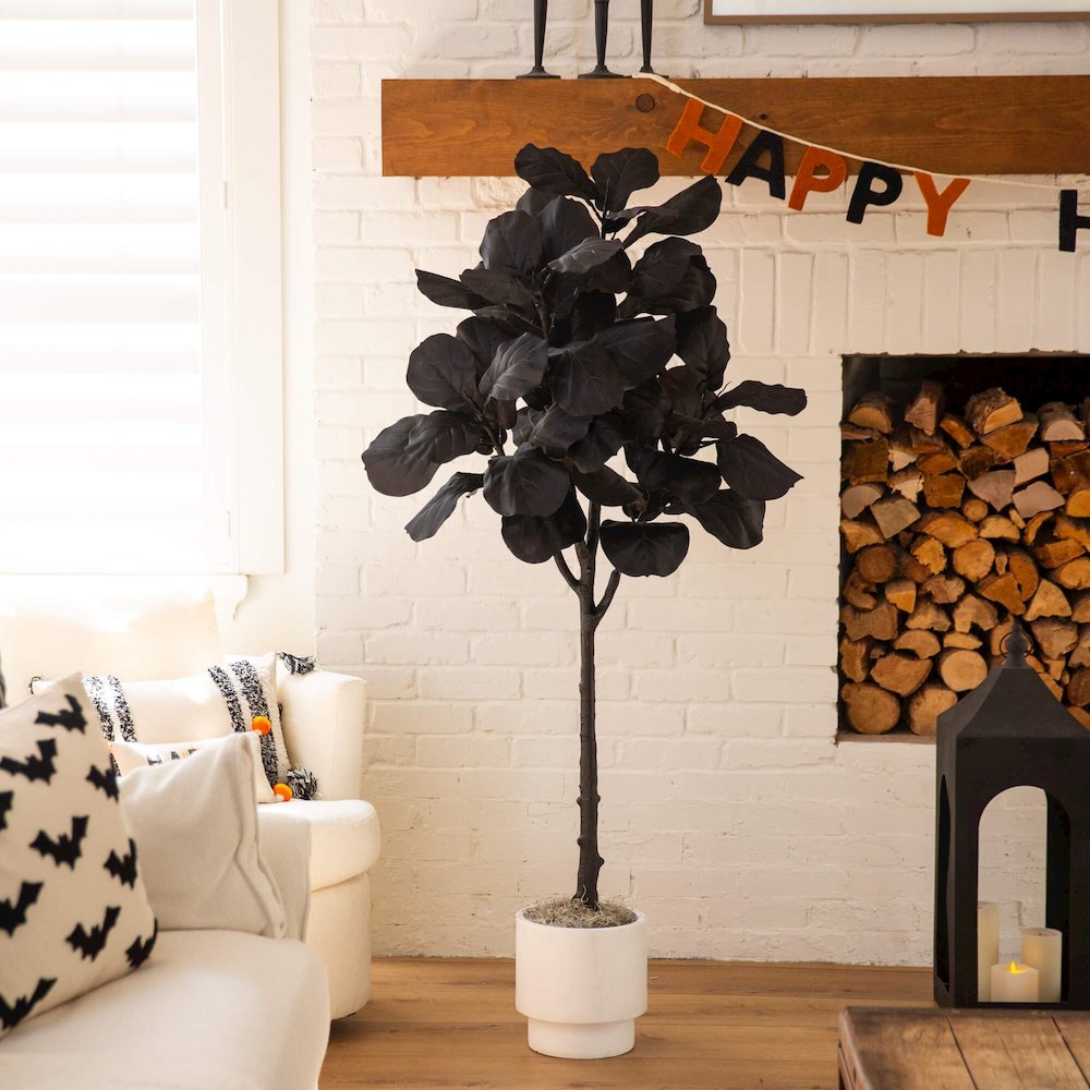 5ft. Artificial Halloween Black Fiddle Leaf Tree