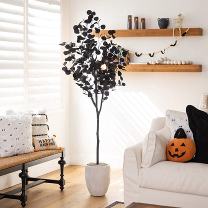 6ft. Artificial Halloween Black Eucalyptus Tree