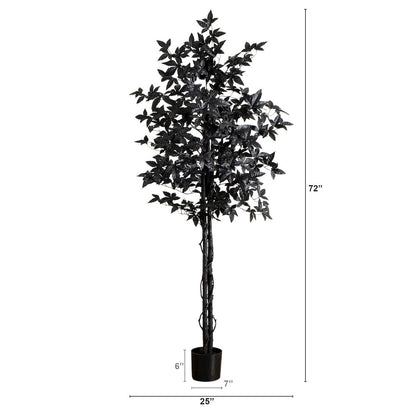 6ft. Artificial Halloween Black Maple Tree with Natural Trunk
