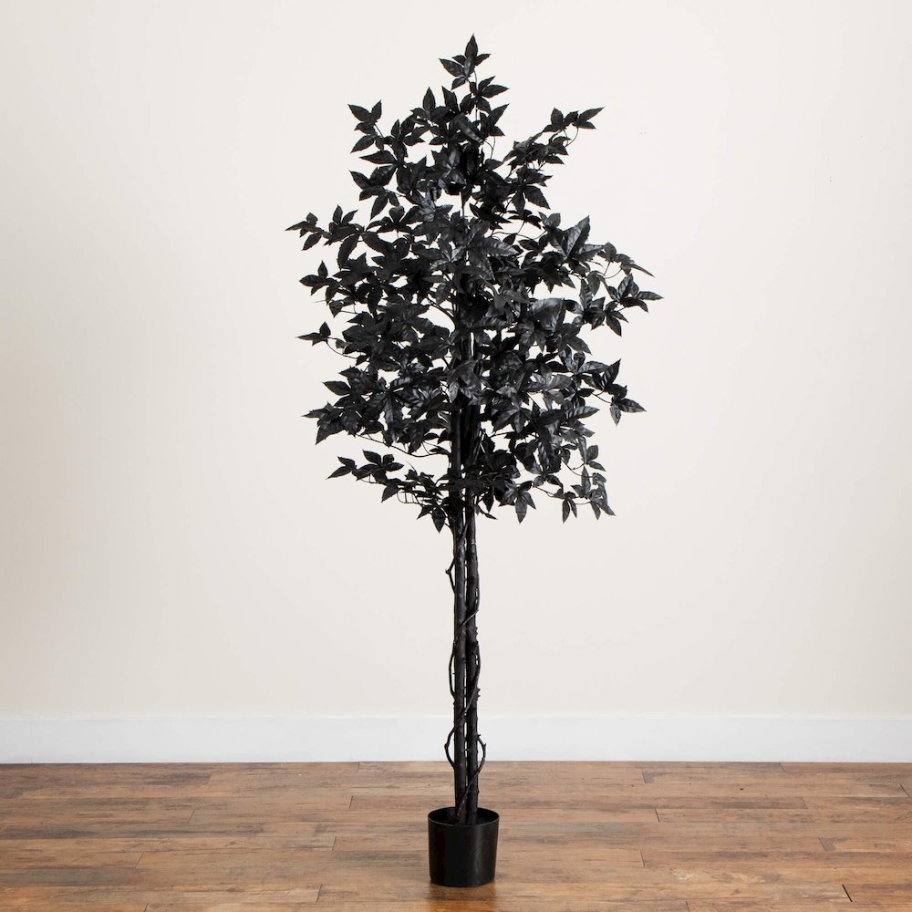 6ft. Artificial Halloween Black Maple Tree with Natural Trunk