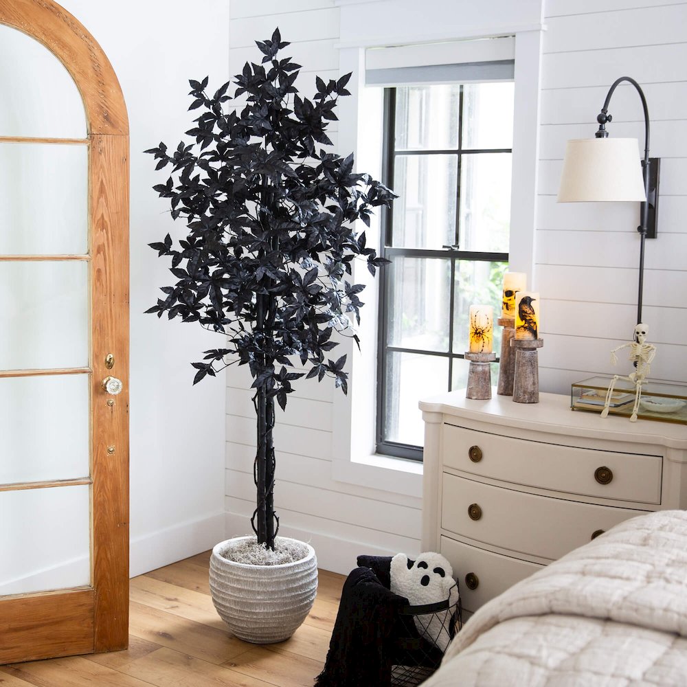 6ft. Artificial Halloween Black Maple Tree with Natural Trunk