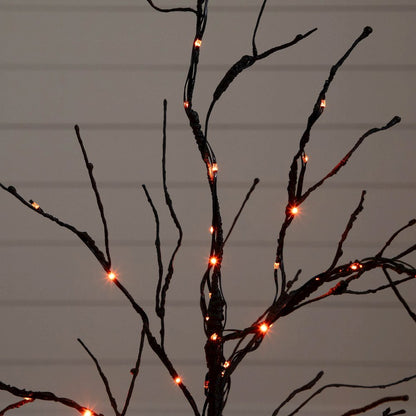 3ft. Pre-Lit Halloween Black Twig Artificial Tree with 80 LED Lights
