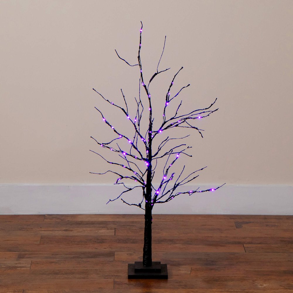 3ft. Pre-Lit Halloween Black Twig Artificial Tree with 80 LED Lights