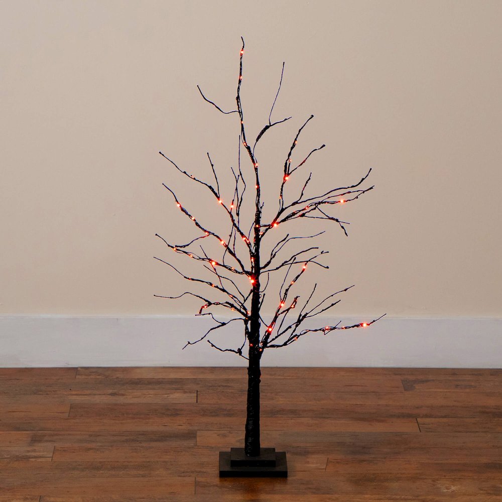 3ft. Pre-Lit Halloween Black Twig Artificial Tree with 80 LED Lights