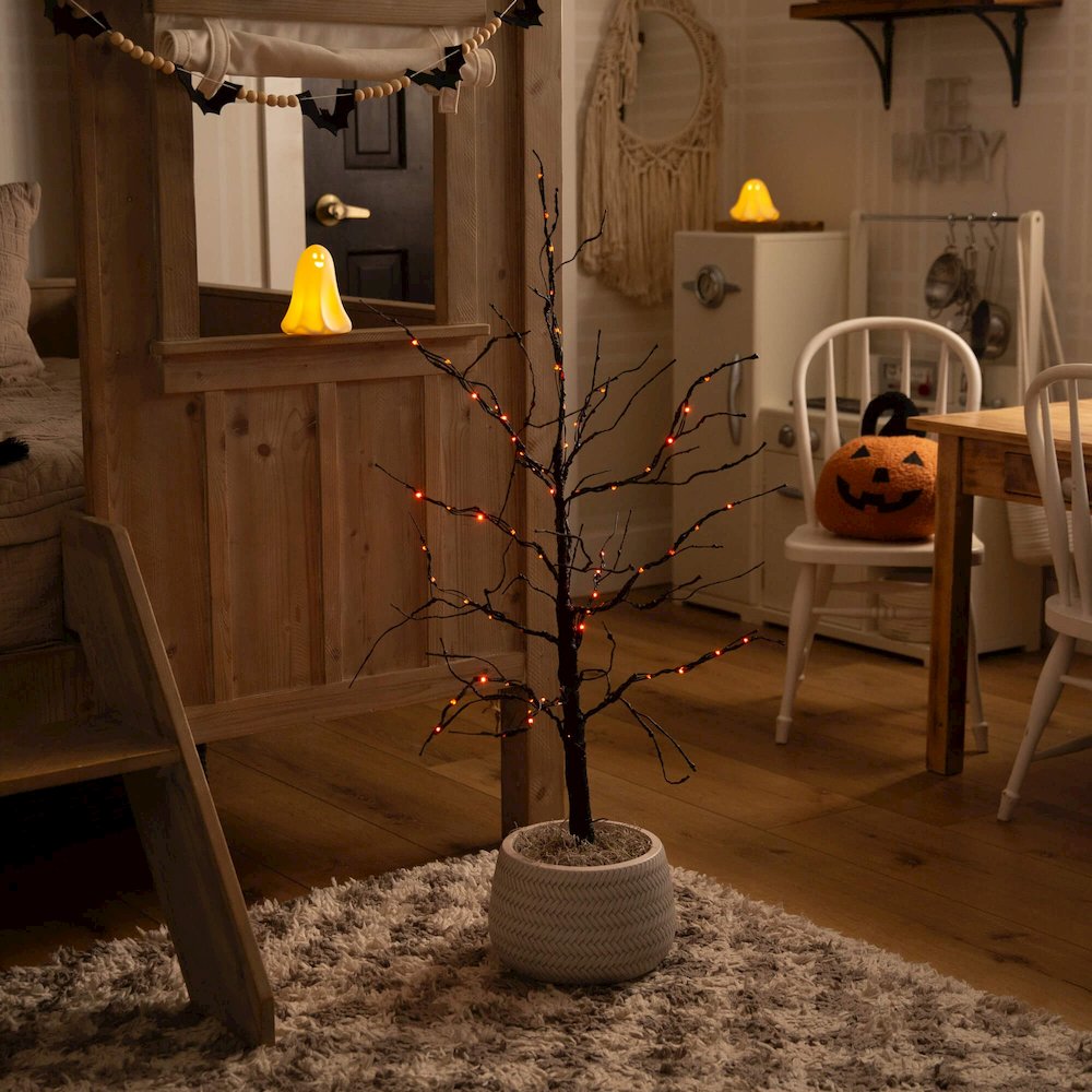 3ft. Pre-Lit Halloween Black Twig Artificial Tree with 80 LED Lights