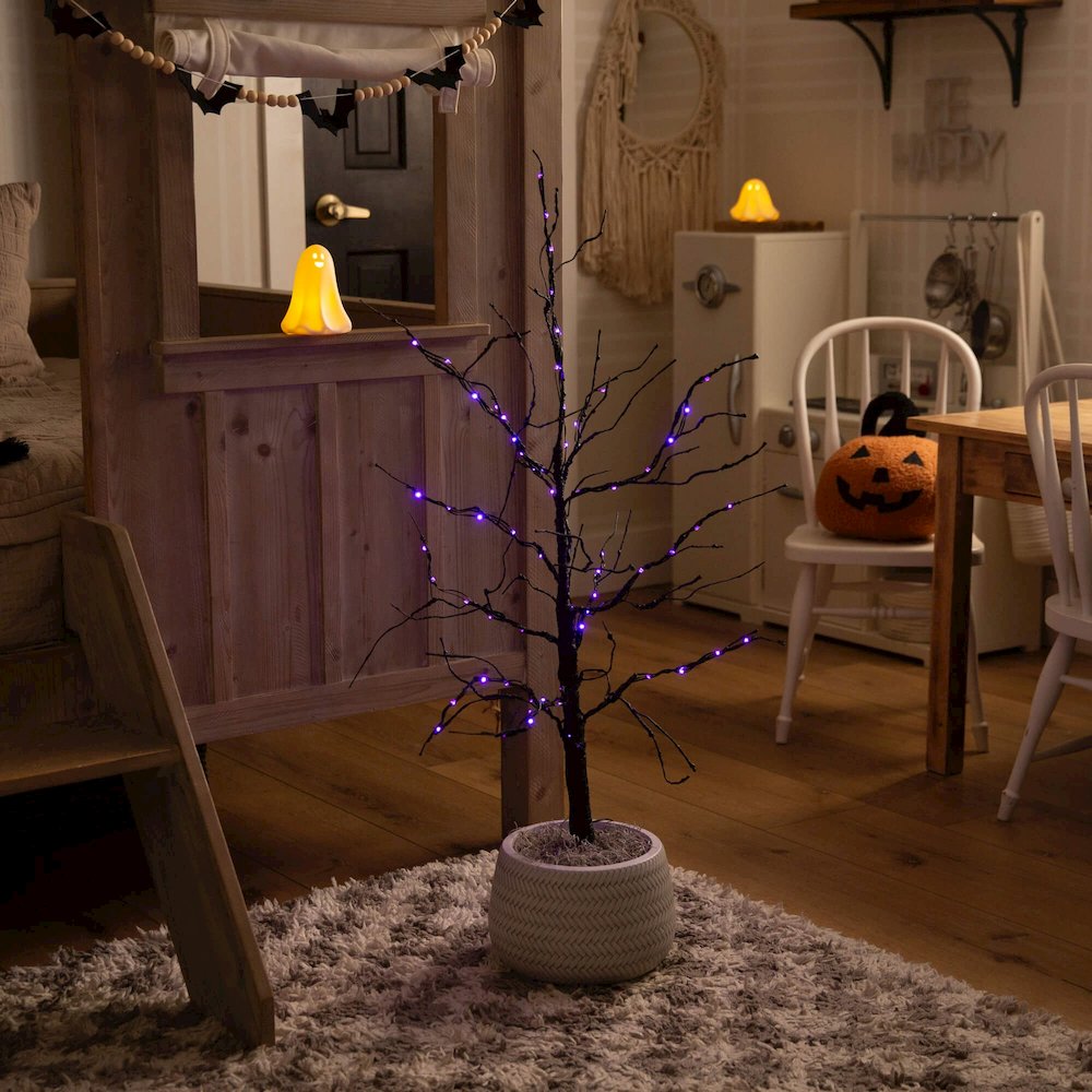 3ft. Pre-Lit Halloween Black Twig Artificial Tree with 80 LED Lights