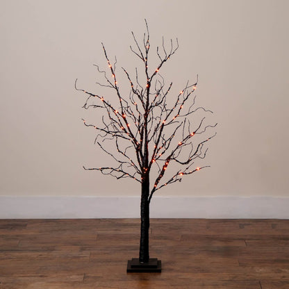 4ft. Pre-Lit Halloween Black Twig Artificial Tree with 180 LED Lights