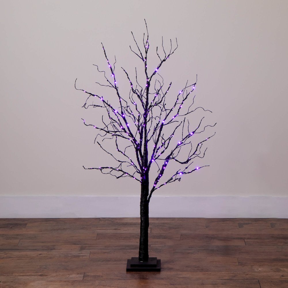 4ft. Pre-Lit Halloween Black Twig Artificial Tree with 180 LED Lights