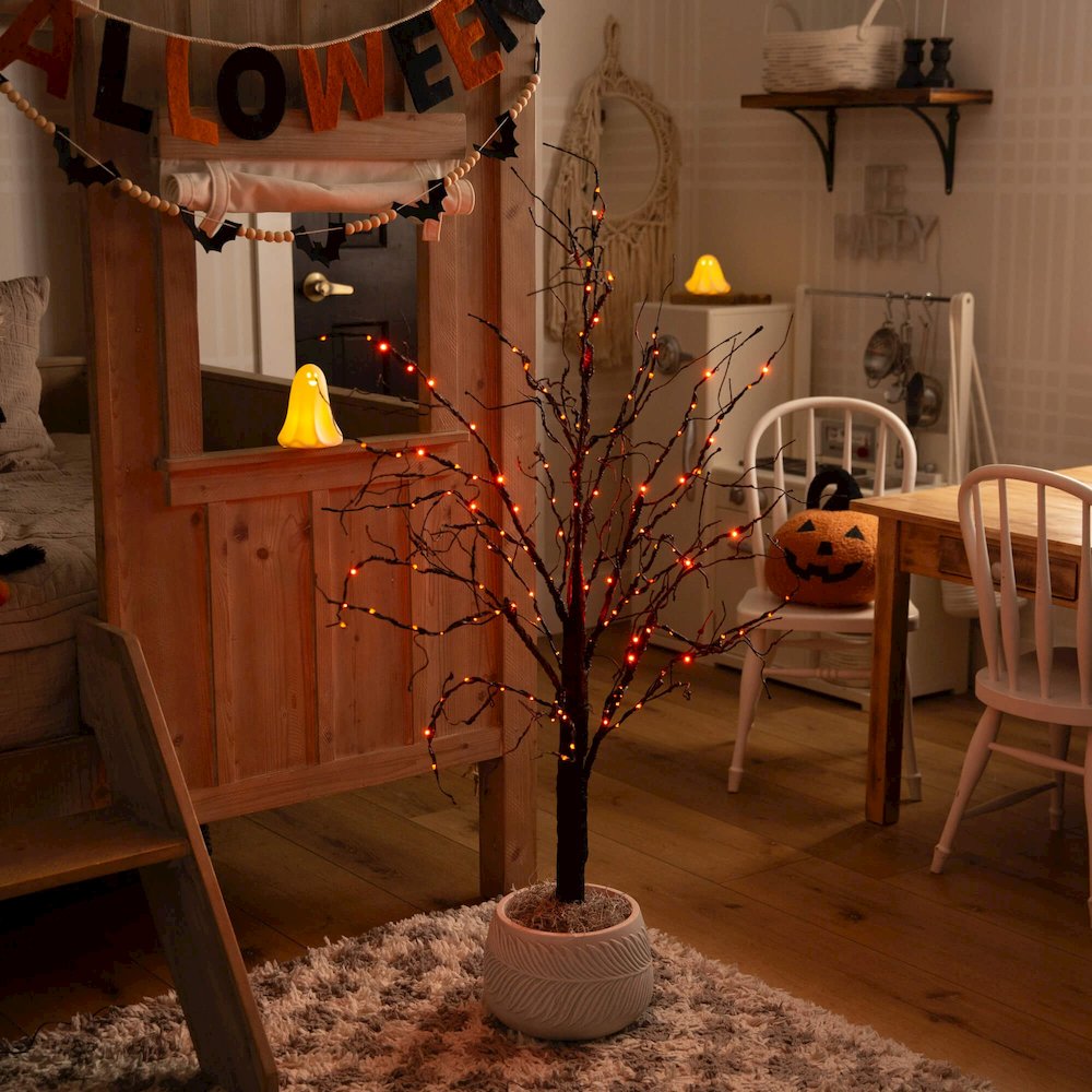 4ft. Pre-Lit Halloween Black Twig Artificial Tree with 180 LED Lights