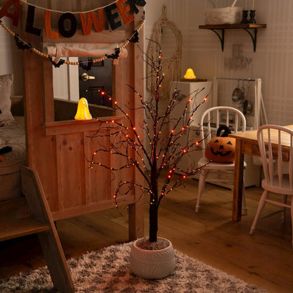 4ft. Pre-Lit Halloween Black Twig Artificial Tree with 180 LED Lights