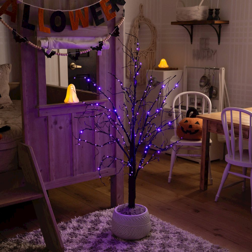 4ft. Pre-Lit Halloween Black Twig Artificial Tree with 180 LED Lights