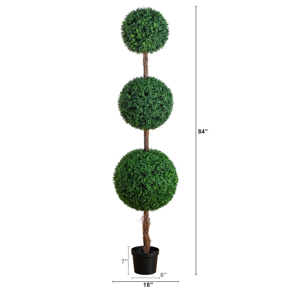 7ft. UV Resistant Artificial Triple Ball Boxwood Topiary Tree (Indoor/Outdoor)