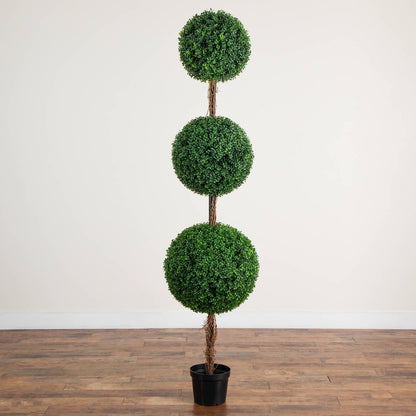 7ft. UV Resistant Artificial Triple Ball Boxwood Topiary Tree (Indoor/Outdoor)