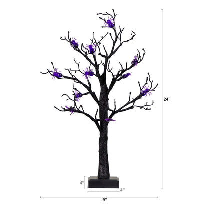 2ft. Pre-Lit Artificial Halloween Spider Twig Tree with 24 Purple LED Lights