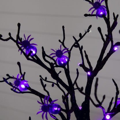 2ft. Pre-Lit Artificial Halloween Spider Twig Tree with 24 Purple LED Lights