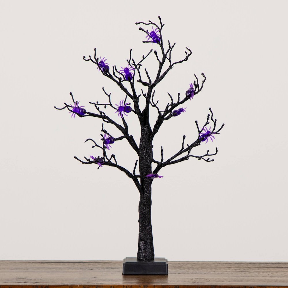 2ft. Pre-Lit Artificial Halloween Spider Twig Tree with 24 Purple LED Lights