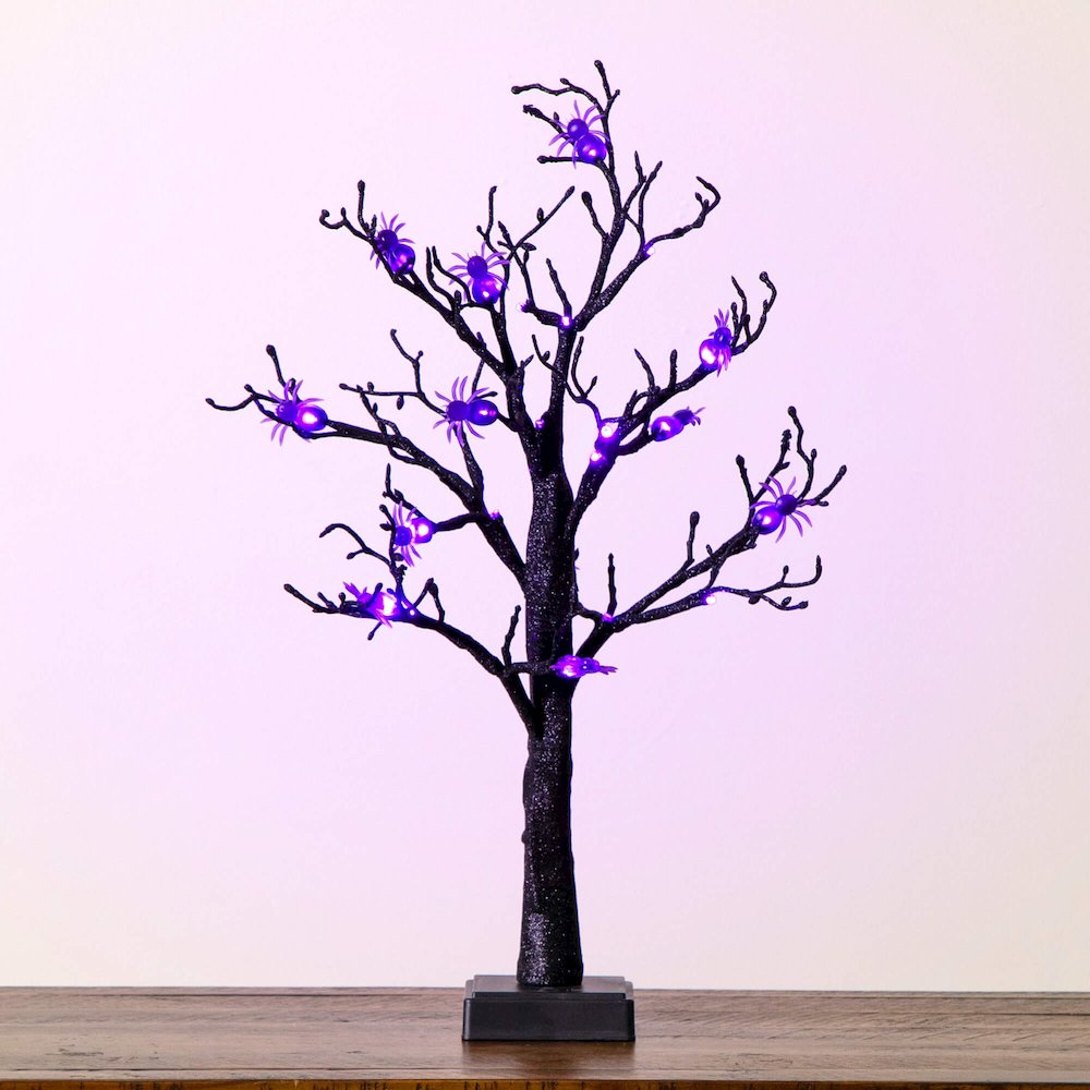 2ft. Pre-Lit Artificial Halloween Spider Twig Tree with 24 Purple LED Lights