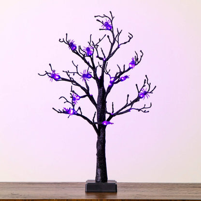 2ft. Pre-Lit Artificial Halloween Spider Twig Tree with 24 Purple LED Lights