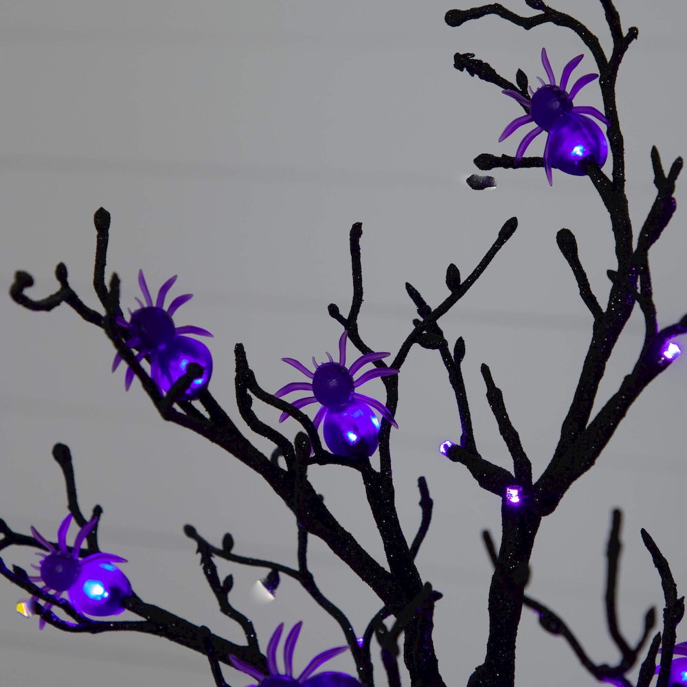 2ft. Pre-Lit Artificial Halloween Spider Twig Tree with 24 Purple LED Lights