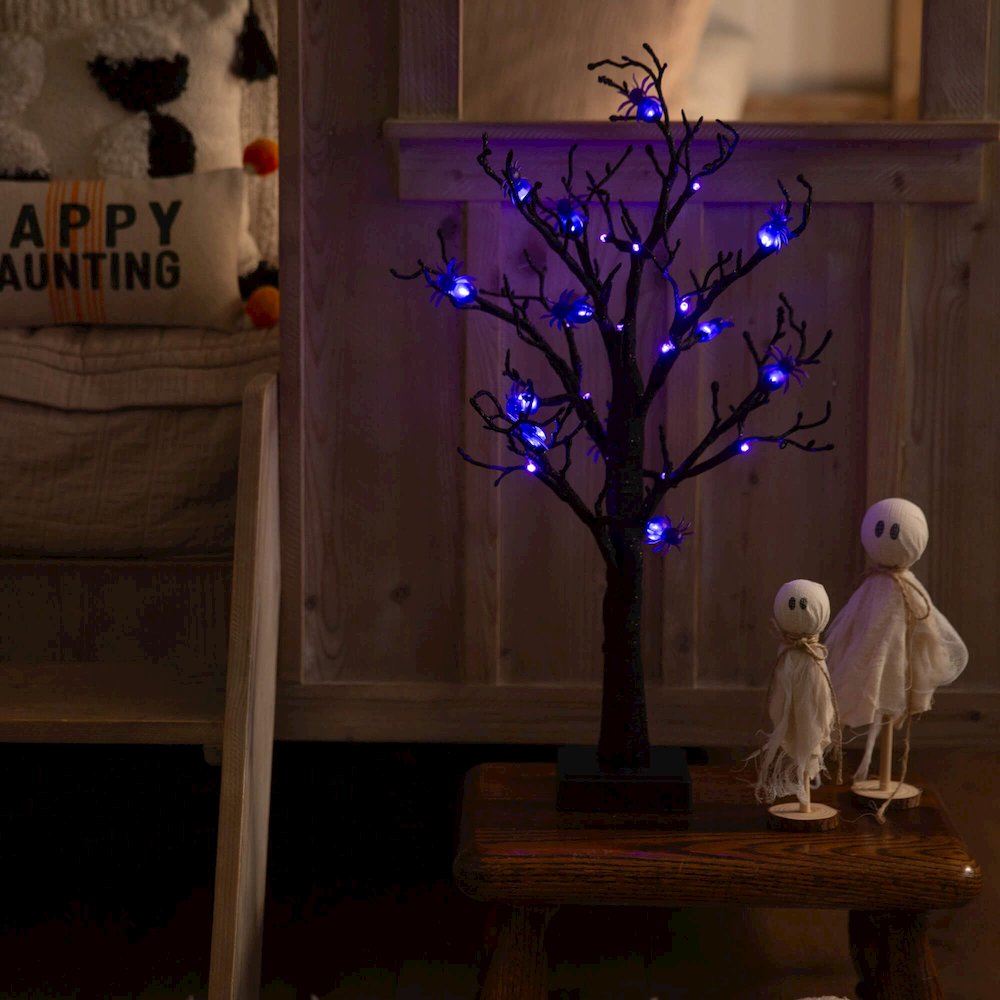 2ft. Pre-Lit Artificial Halloween Spider Twig Tree with 24 Purple LED Lights