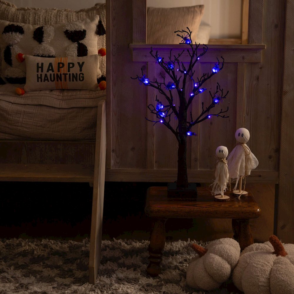 2ft. Pre-Lit Artificial Halloween Spider Twig Tree with 24 Purple LED Lights