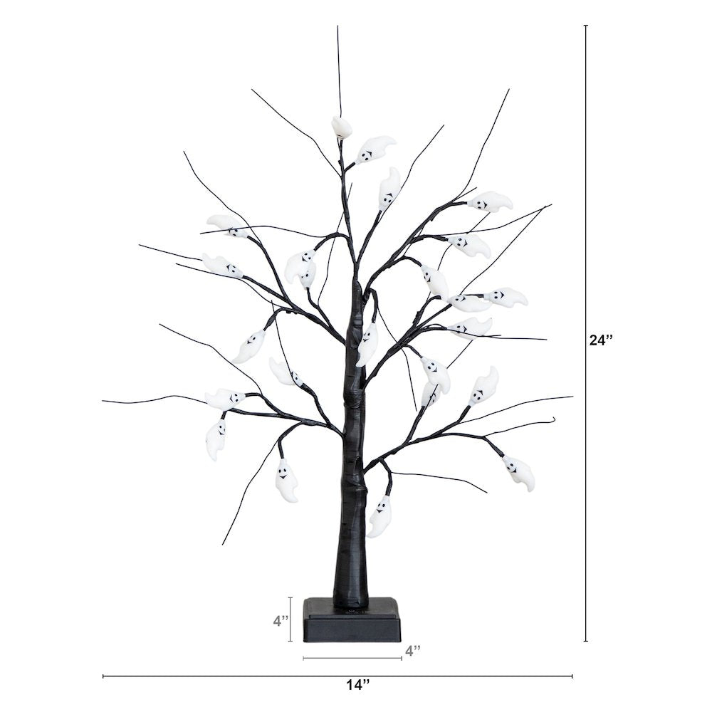 2ft. Pre-Lit Artificial Halloween Ghost Twig Tree with 24 Purple LED Lights