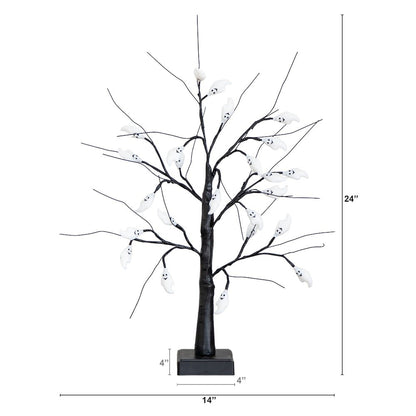 2ft. Pre-Lit Artificial Halloween Ghost Twig Tree with 24 Purple LED Lights