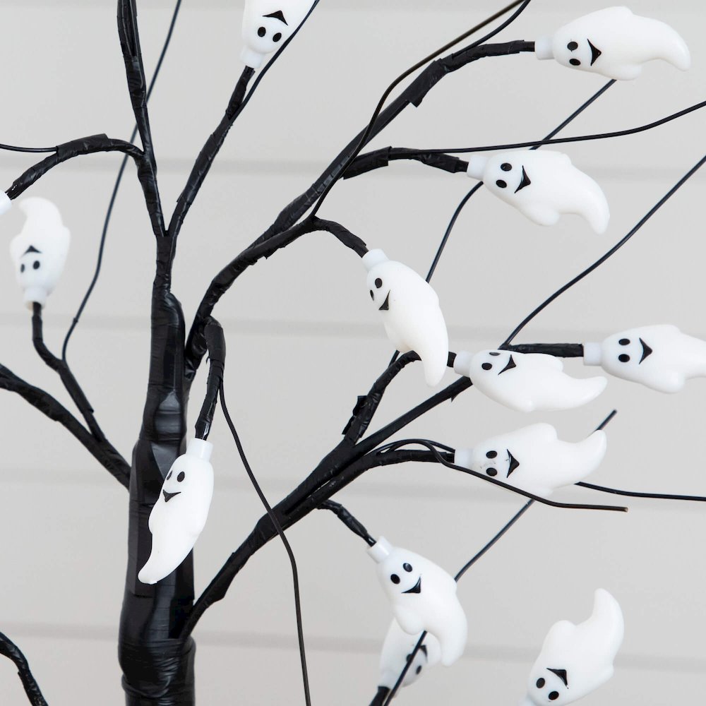 2ft. Pre-Lit Artificial Halloween Ghost Twig Tree with 24 Purple LED Lights