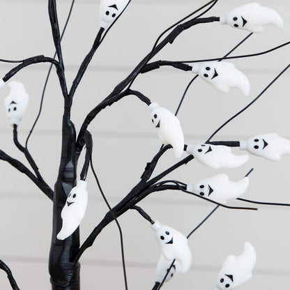 2ft. Pre-Lit Artificial Halloween Ghost Twig Tree with 24 Purple LED Lights