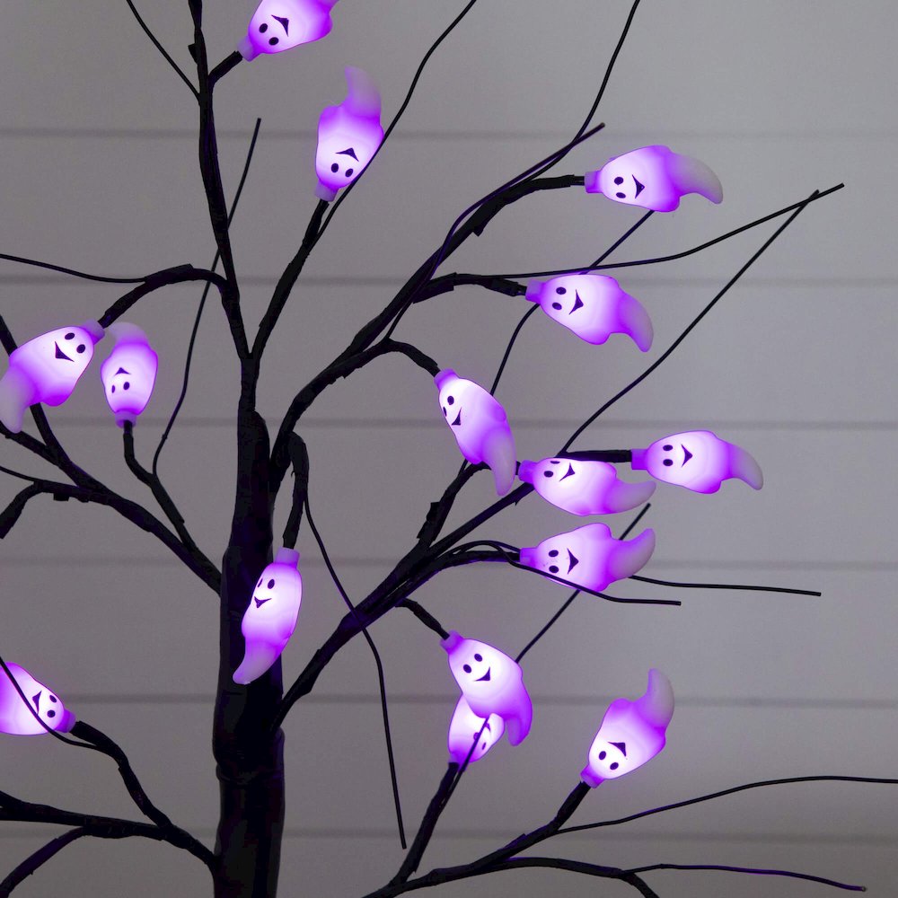 2ft. Pre-Lit Artificial Halloween Ghost Twig Tree with 24 Purple LED Lights