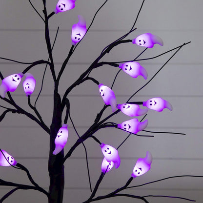 2ft. Pre-Lit Artificial Halloween Ghost Twig Tree with 24 Purple LED Lights