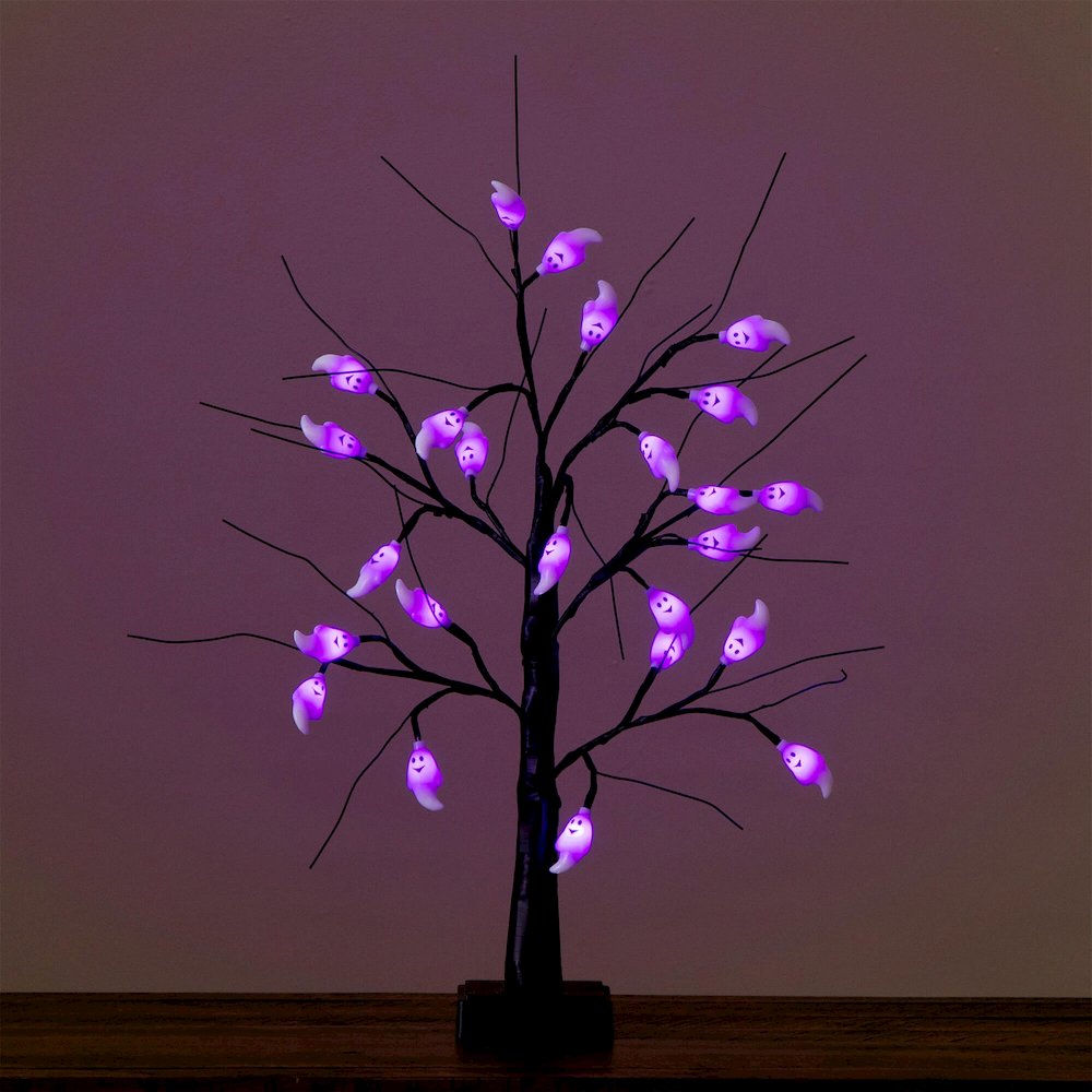 2ft. Pre-Lit Artificial Halloween Ghost Twig Tree with 24 Purple LED Lights