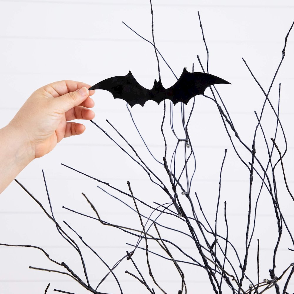 5ft. Pre-Lit Artificial Halloween Black Twig Tree with Bats and 50 LED Lights