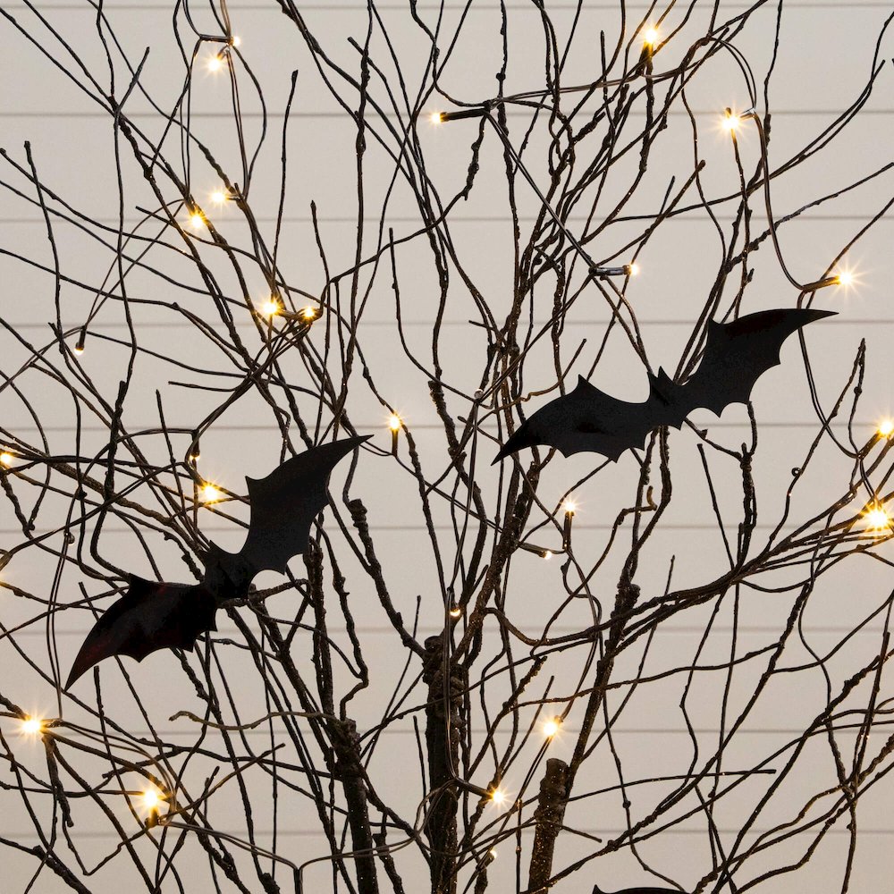 5ft. Pre-Lit Artificial Halloween Black Twig Tree with Bats and 50 LED Lights