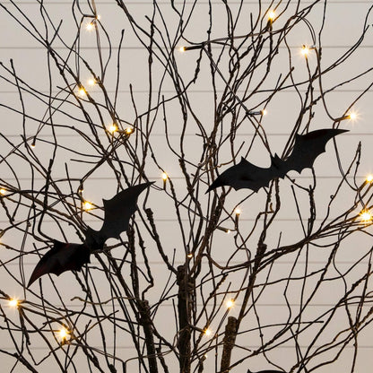 5ft. Pre-Lit Artificial Halloween Black Twig Tree with Bats and 50 LED Lights