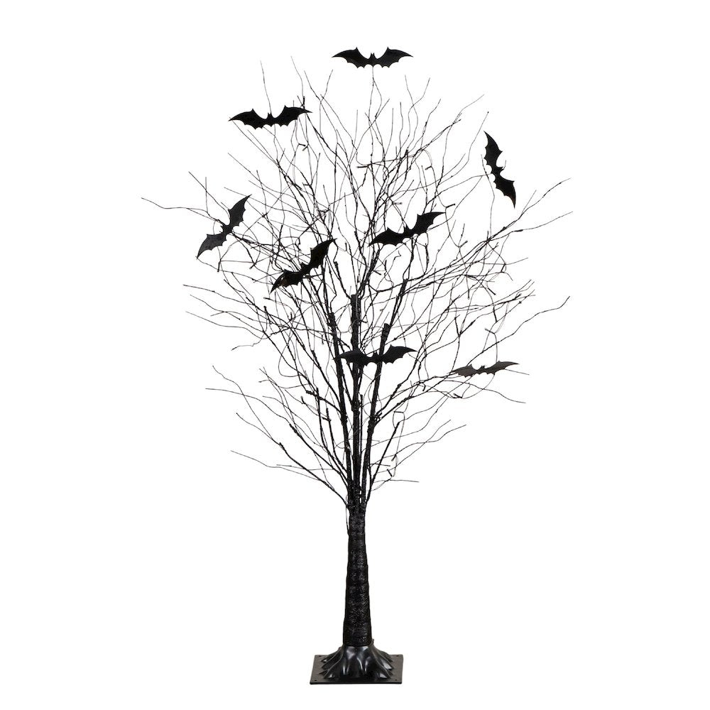 5ft. Pre-Lit Artificial Halloween Black Twig Tree with Bats and 50 LED Lights