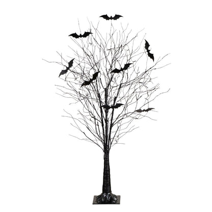 5ft. Pre-Lit Artificial Halloween Black Twig Tree with Bats and 50 LED Lights