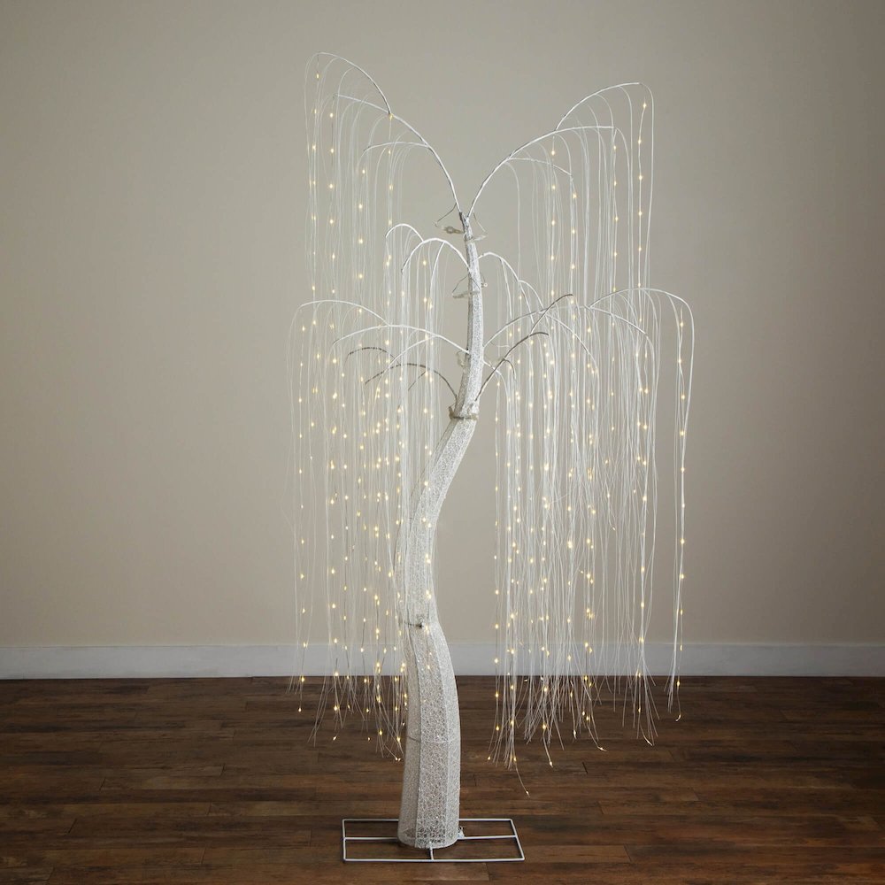 7ft. Pre-Lit Artificial White Willow Tree with 400 Cool White LED Light