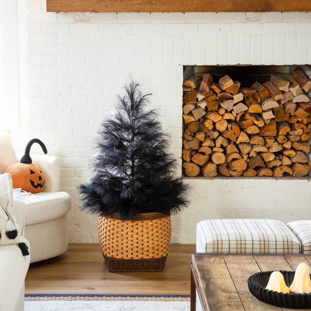 4ft. Artificial Halloween Black Pampas Grass Christmas Tree