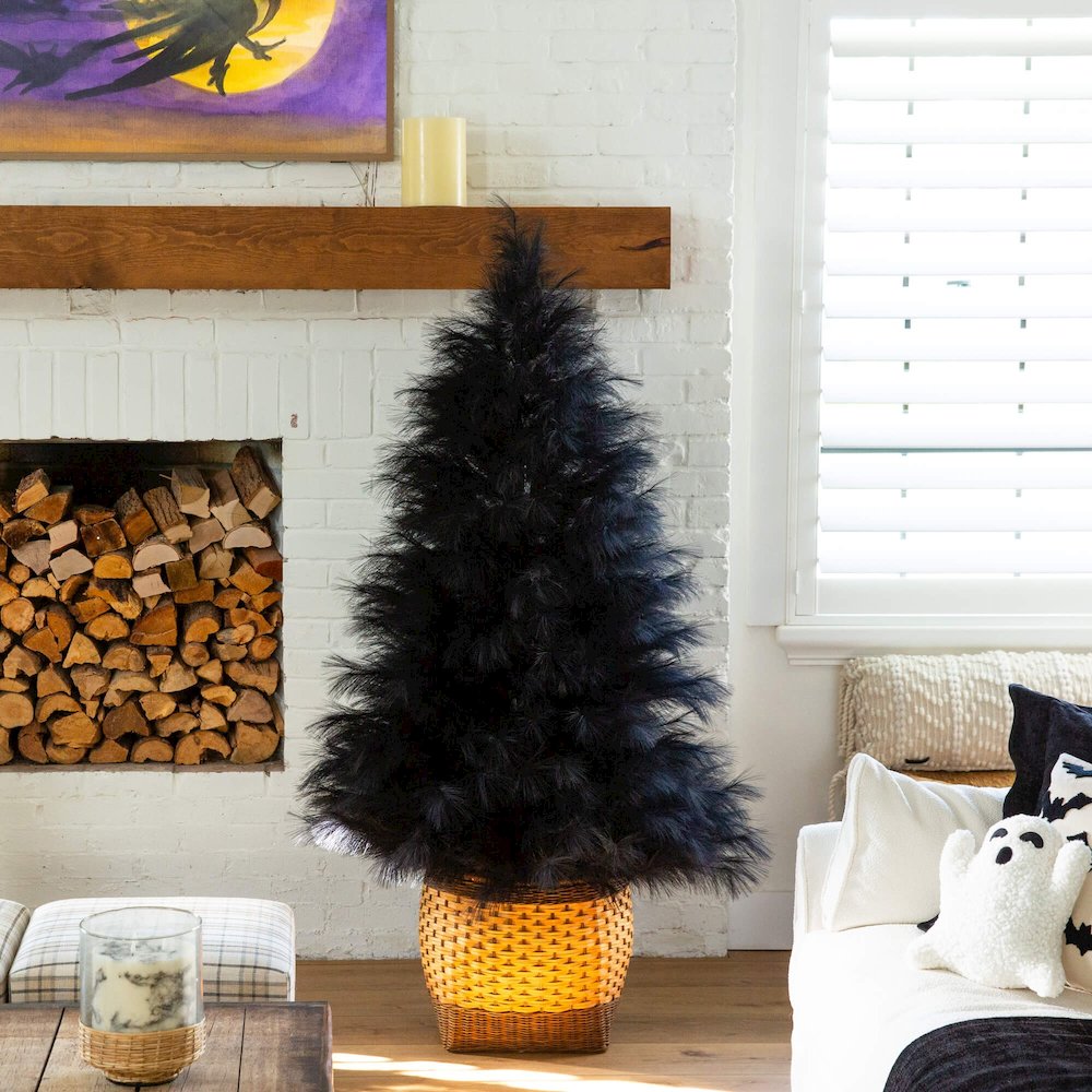 6ft. Artificial Halloween Black Pampas Grass Christmas Tree