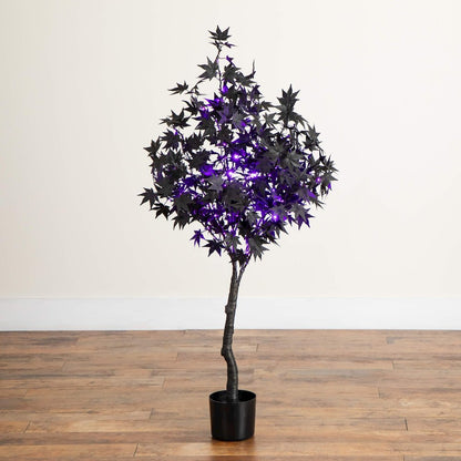 4ft. Pre-Lit Artificial Halloween Black Maple Tree with 180 LED Lights