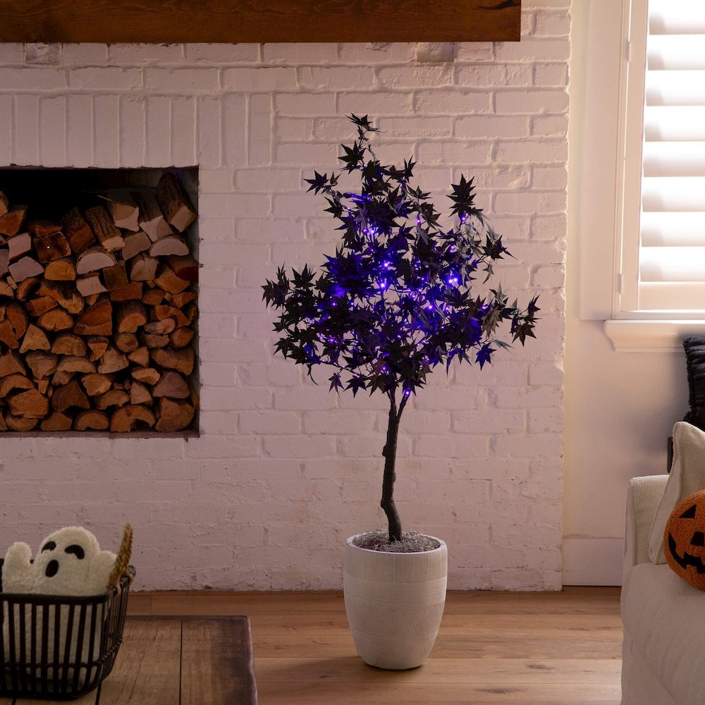 4ft. Pre-Lit Artificial Halloween Black Maple Tree with 180 LED Lights