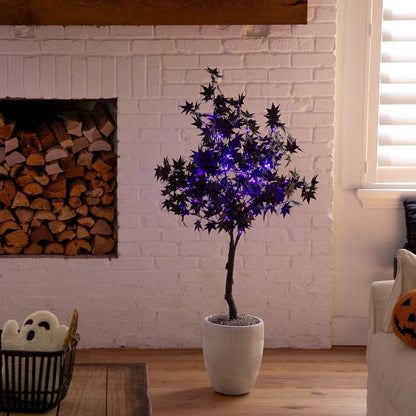 4ft. Pre-Lit Artificial Halloween Black Maple Tree with 180 LED Lights