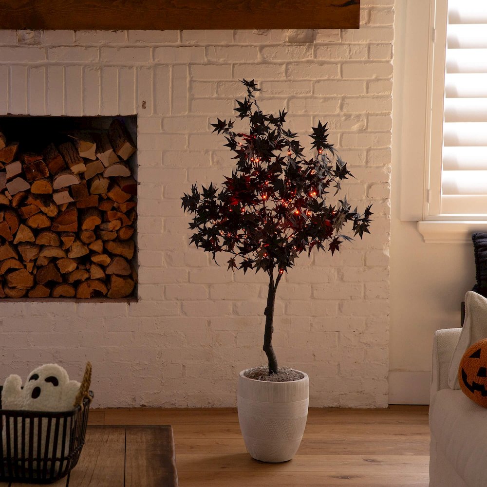4ft. Pre-Lit Artificial Halloween Black Maple Tree with 180 LED Lights