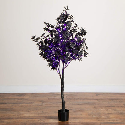 5ft. Pre-Lit Artificial Halloween Black Maple Tree with 240 LED Lights