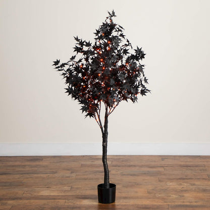 5ft. Pre-Lit Artificial Halloween Black Maple Tree with 240 LED Lights
