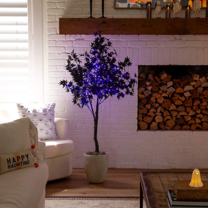 5ft. Pre-Lit Artificial Halloween Black Maple Tree with 240 LED Lights